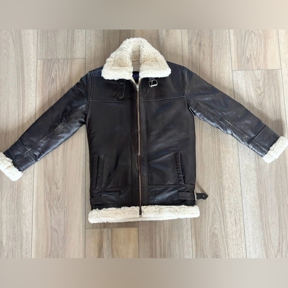 Other - Vtg Men’s Real Shearling Leather Bomber Jacket Afghan Aviator Brown Size Small